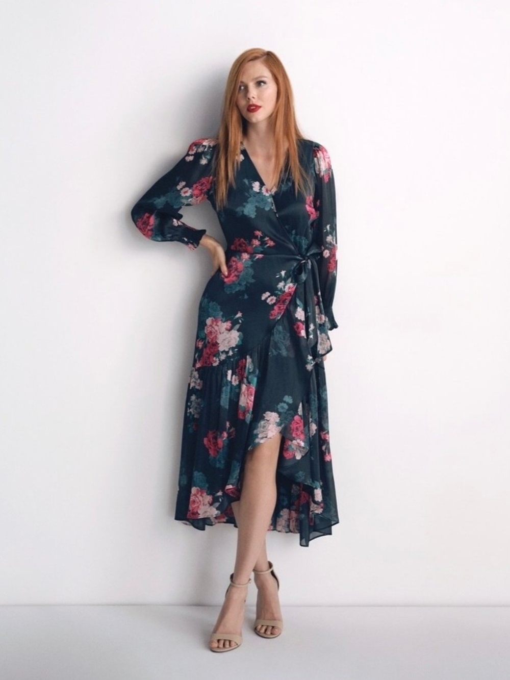 NWOT Floral Wrap High-Low Dress
